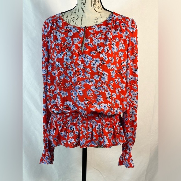 Premise Red Blue Pleated Bubble Midi Blouse ❤️🩵 - Picture 3 of 11